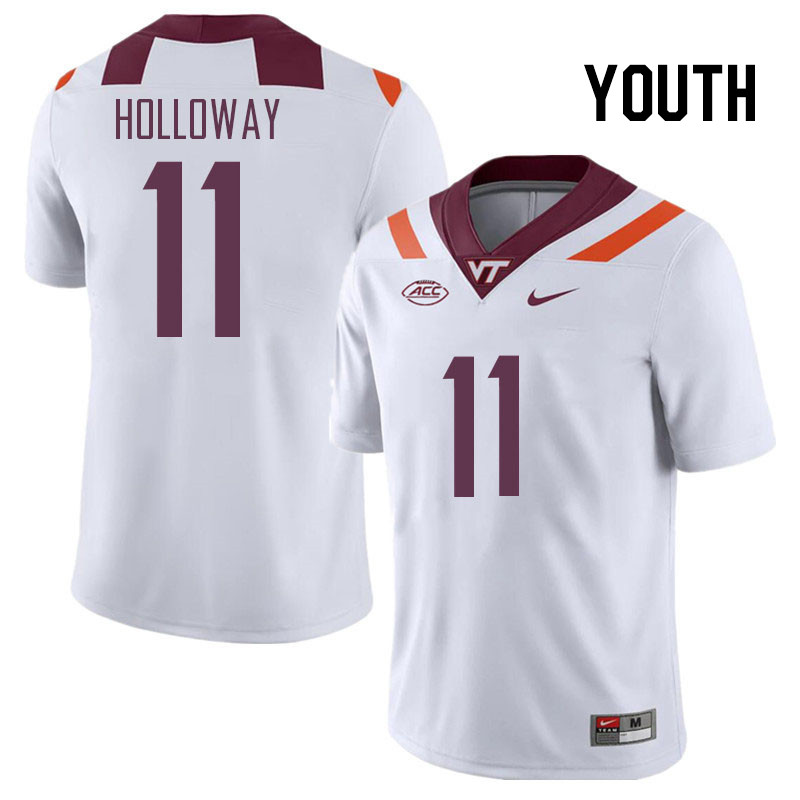 Youth #11 Tucker Holloway Virginia Tech Hokies College Football Jerseys Stitched Sale-White - Click Image to Close